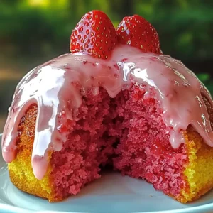 Strawberry Honeybun Cake with Creamy Strawberry Icing